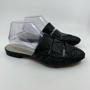 1.State Syre Woven Flats Mule Womens US9 Black Pointed Toe Leather Office Work